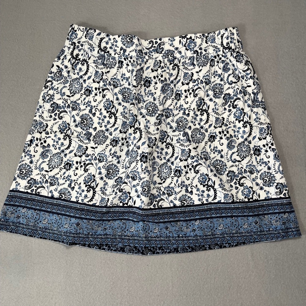 NWT LOFT Women's Medium Blue White Floral Print paisley a-line linen skirt